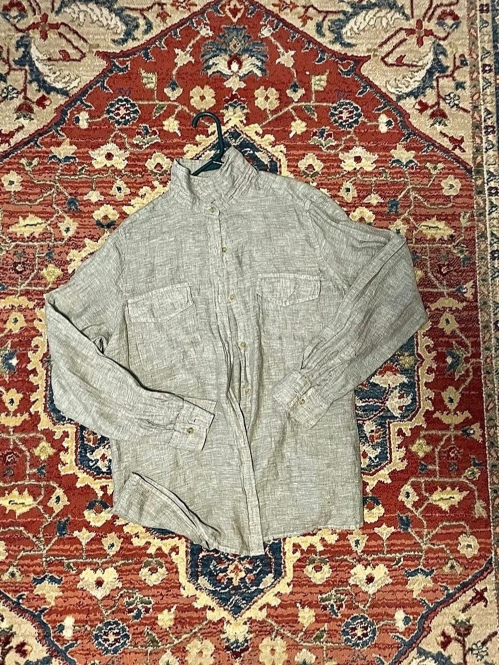 Joe Fresh Classic Linen Button Down in Gray Large Like New